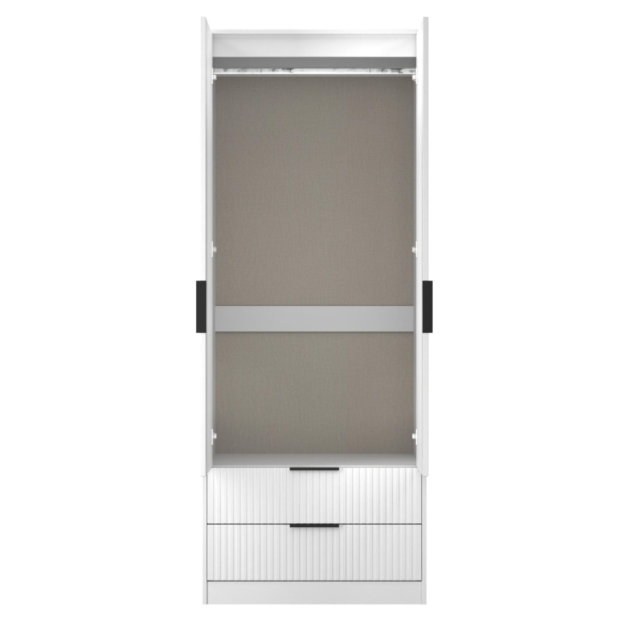 Fluted Wardrobe - 2 Door - 2 Drawer - White Matt