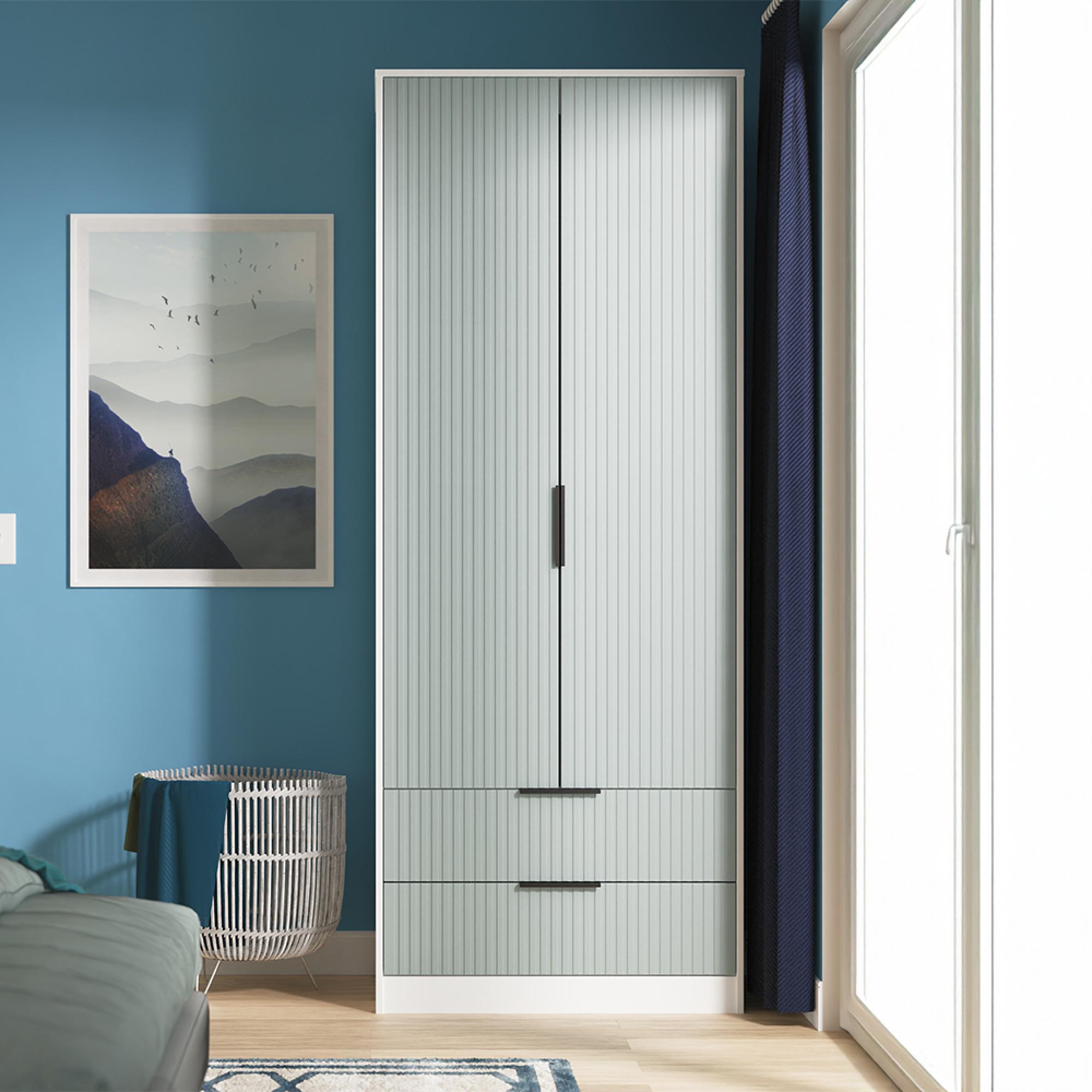 Fluted Wardrobe - 2 Door - 2 Drawer - Duck and White Matt