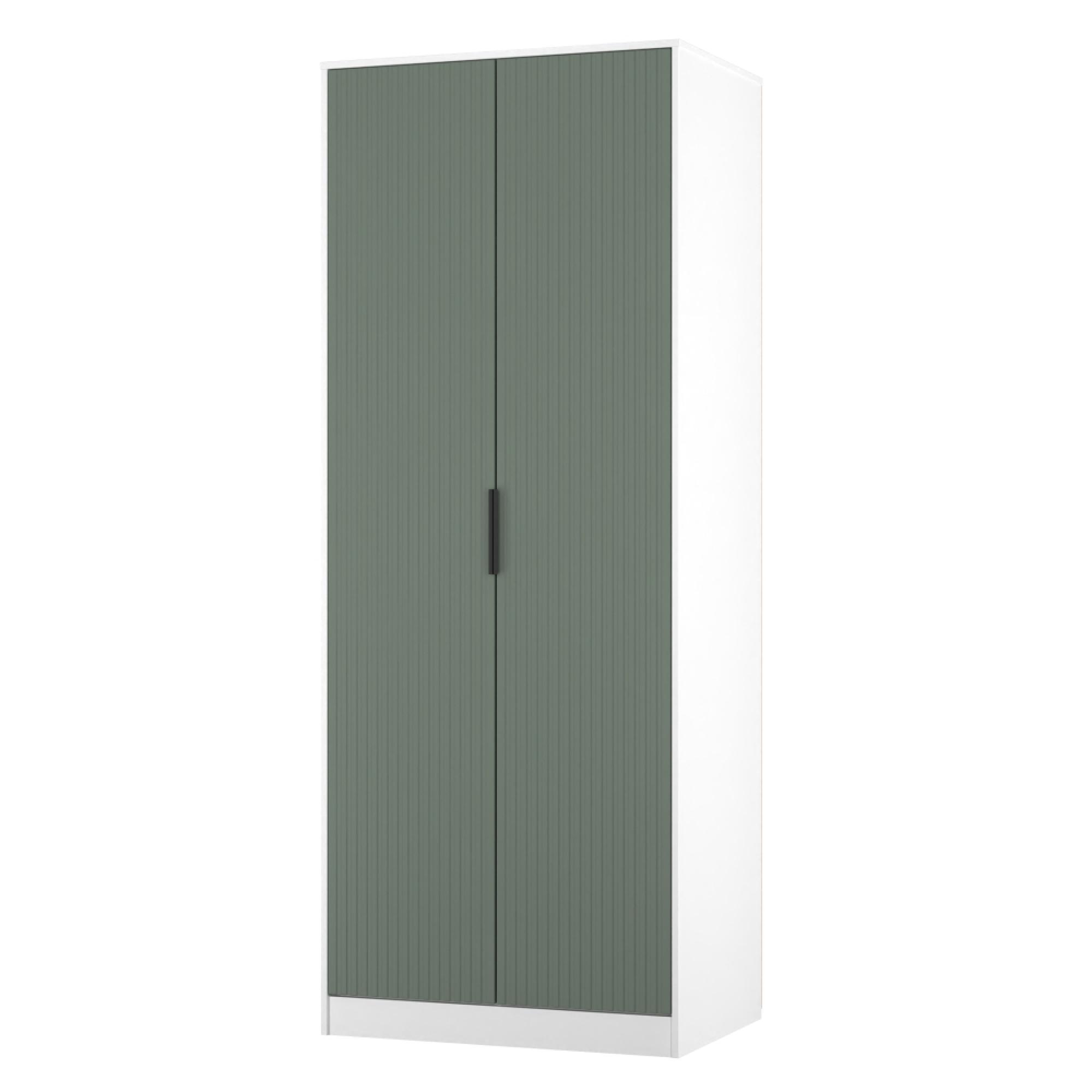 Fluted Wardrobe - 2 Door - Reed Green and White Matt