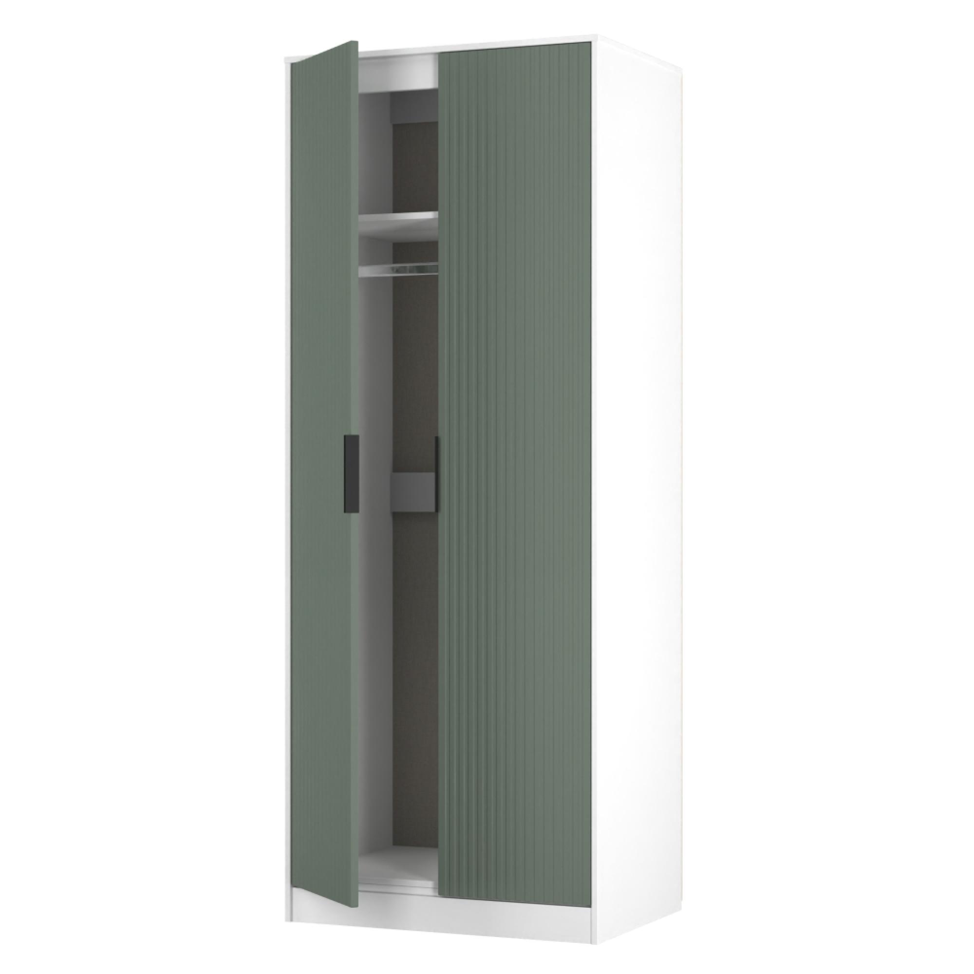 Fluted Wardrobe - 2 Door - Reed Green and White Matt