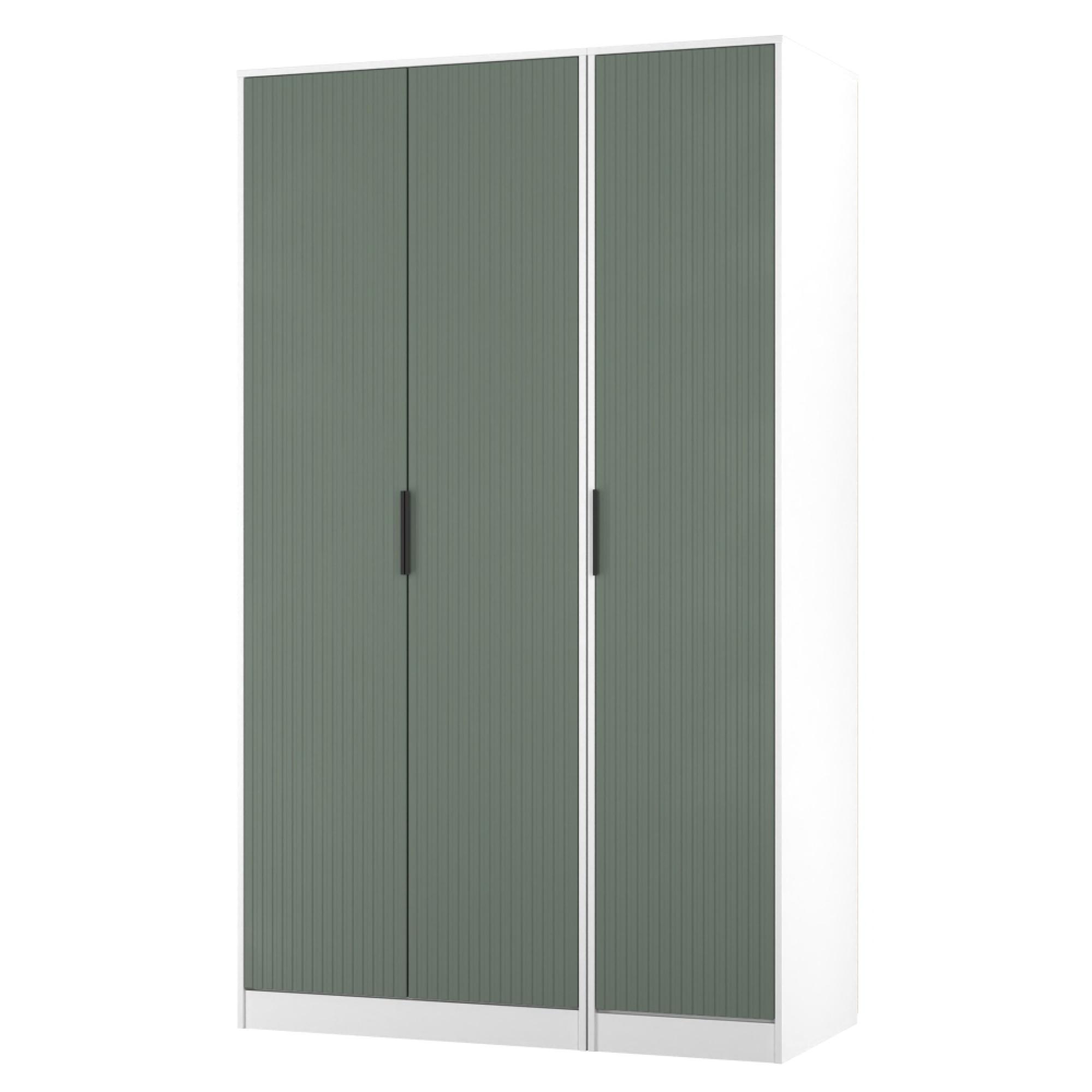 Fluted Wardrobe - 3 Door - Triple - Reed Green and White Matt