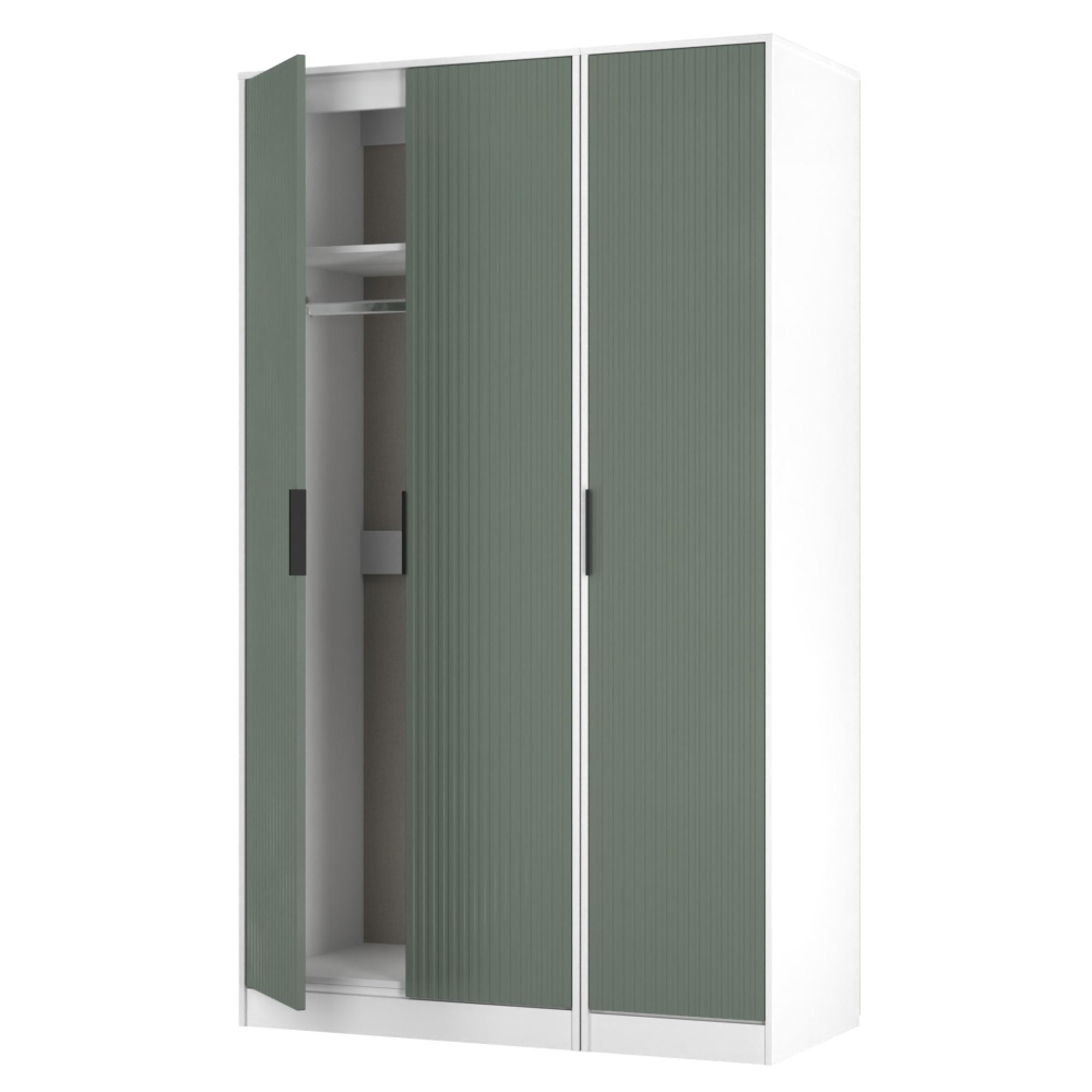 Fluted Wardrobe - 3 Door - Triple - Reed Green and White Matt