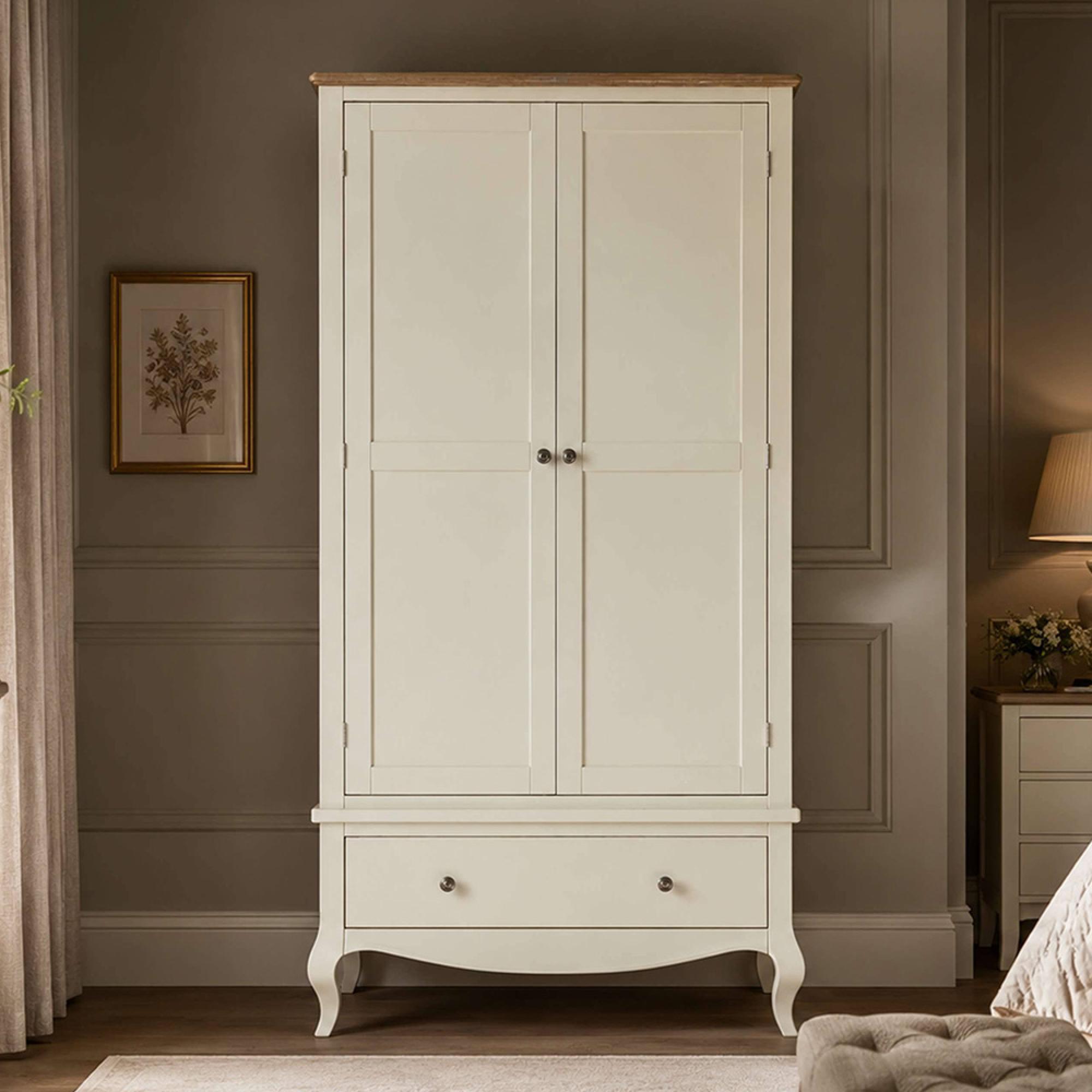 Camille Double Wardrobe - 2 Door - 1 Drawer - French Style - Ivory
