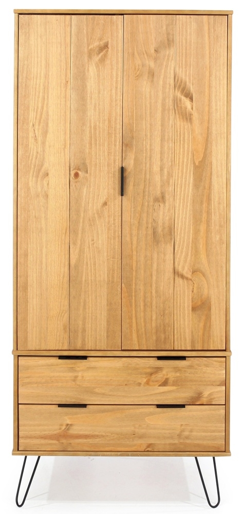 Augusta Pine 2 Door 2 Drawer Wardrobe with Hairpin Legs