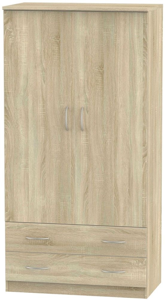 Avon Oak Effect 2 Door 2 Drawer Double Wardrobe - H 182.5cm
