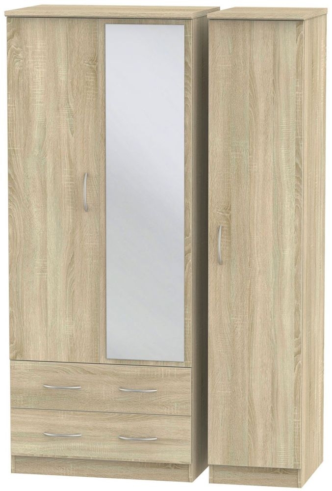 Avon Oak Effect 3 Door Combi Wardrobe - 1 Mirror and LHF 2 Drawers