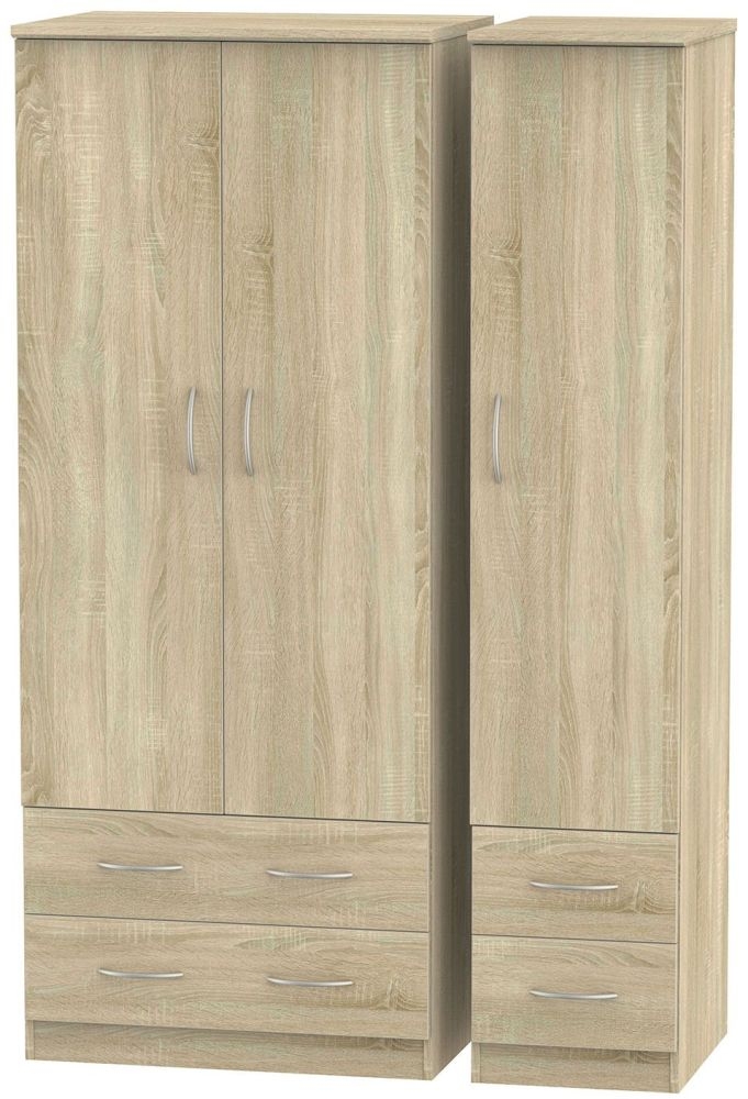 Avon Oak Effect 3 Door Triple Wardrobe - 4 Drawers