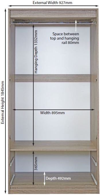 Avon Wardrobe - 2 Door - 2 Drawers - Double - H 18255cm - Walnut
