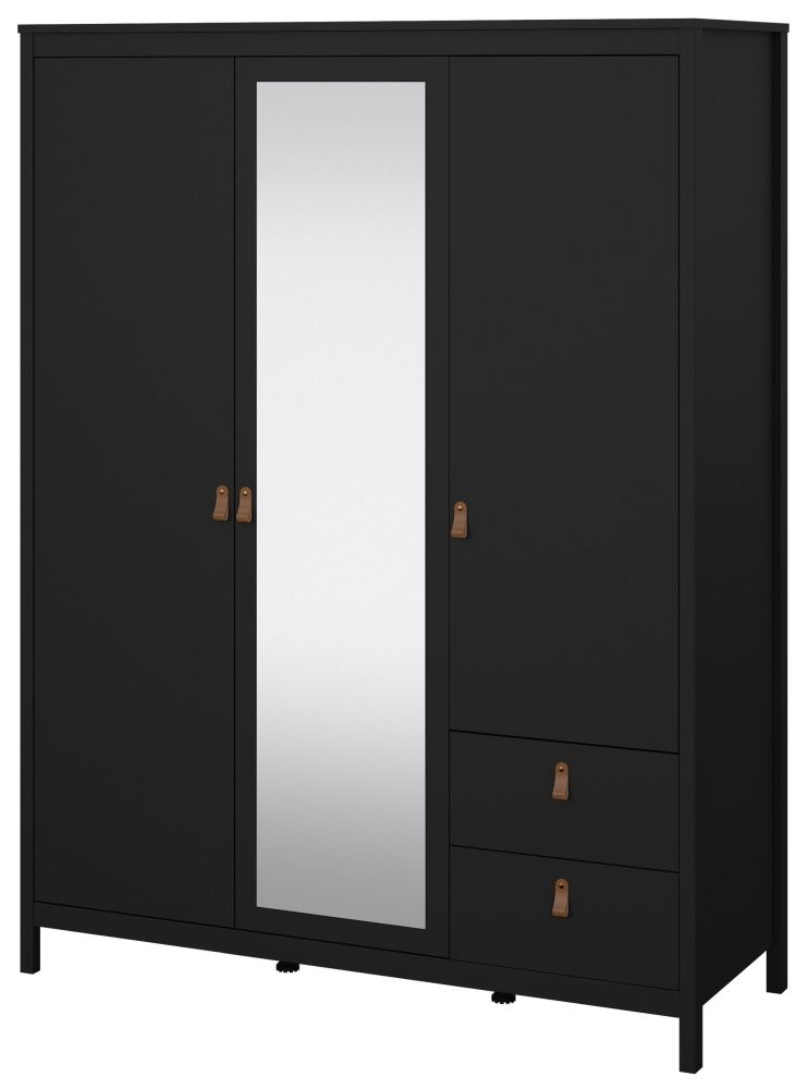 Barcelona Wardrobe - 3 Door - 2 Drawer - Combi - Black