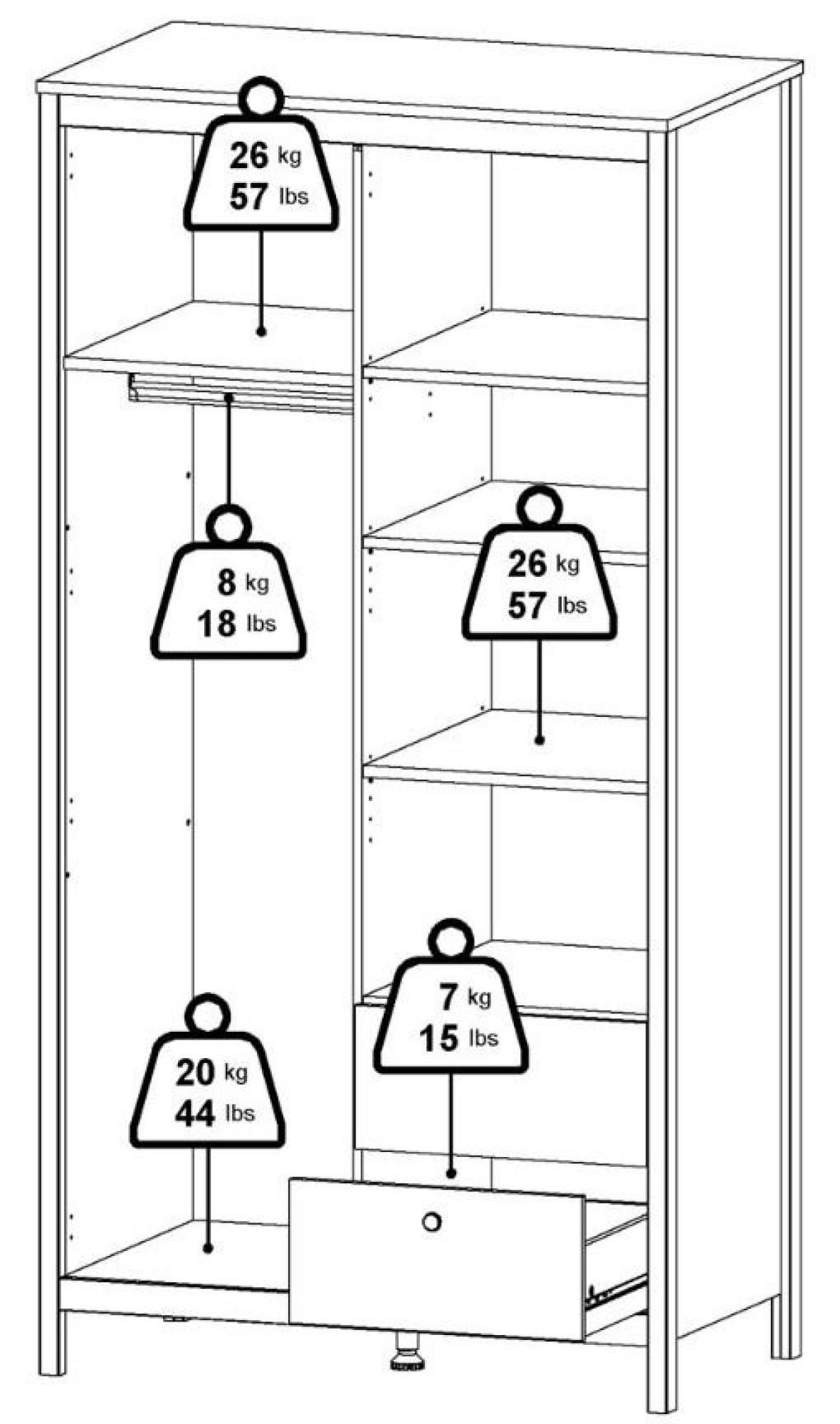 Barcelona Wardrobe - 2 Door - 2 Drawer - Combi - White