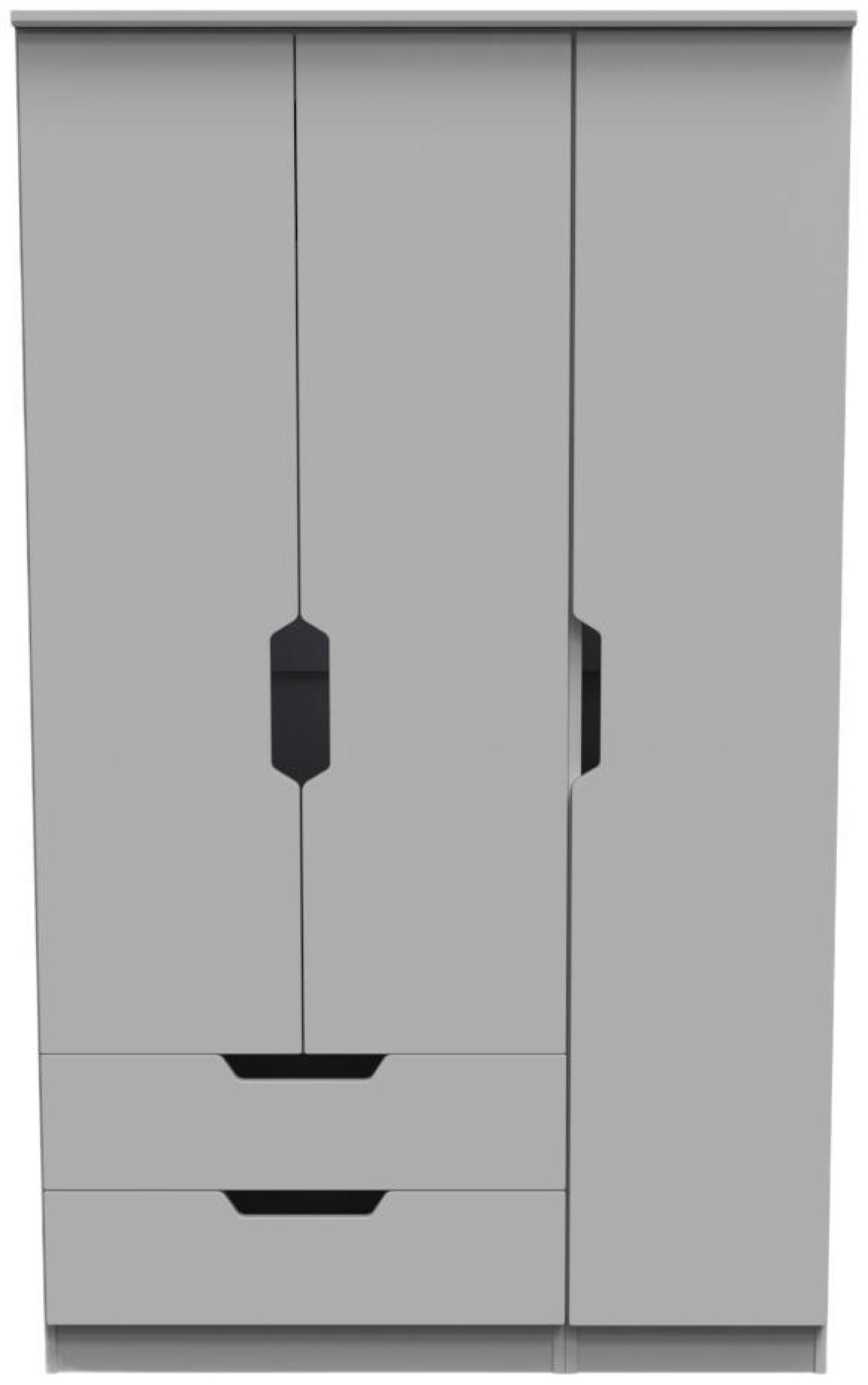 Bella Grey 3 Door Triple Wardrobe - LHF 2 Drawers
