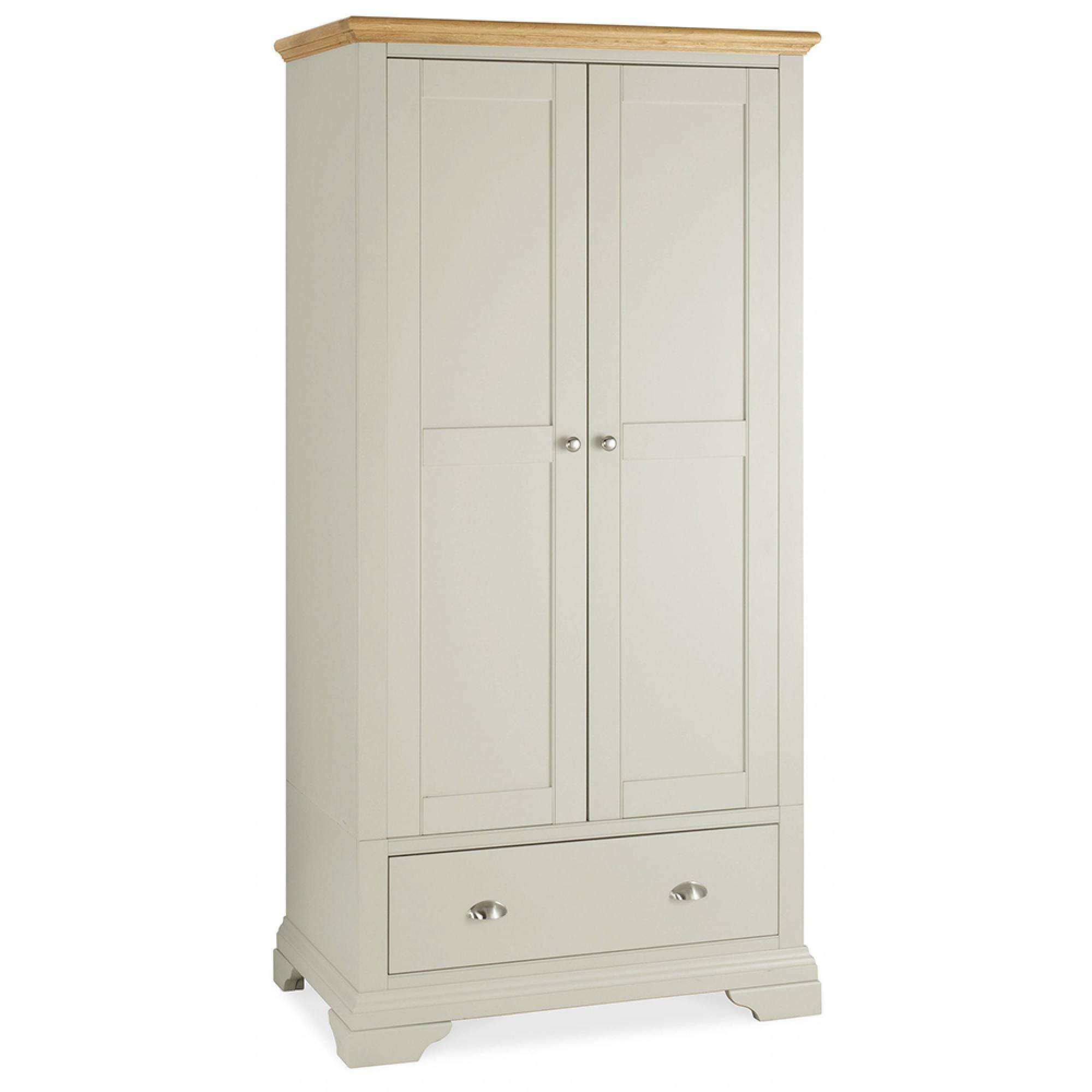 Hampstead Soft Grey & Pale Oak Wardrobe - 2 Door Combi