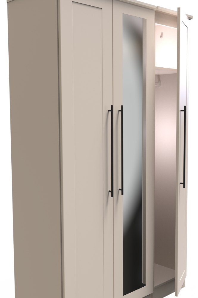 Beverley Wardrobe - 3 Door - Tall Triple - with 1 Mirror - Cashmere