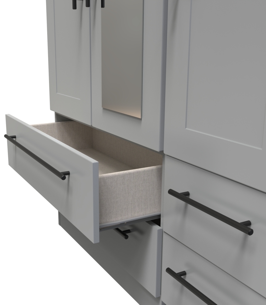 Beverley Wardrobe - 3 Door - Tall Combi - with 1 Mirror - Grey