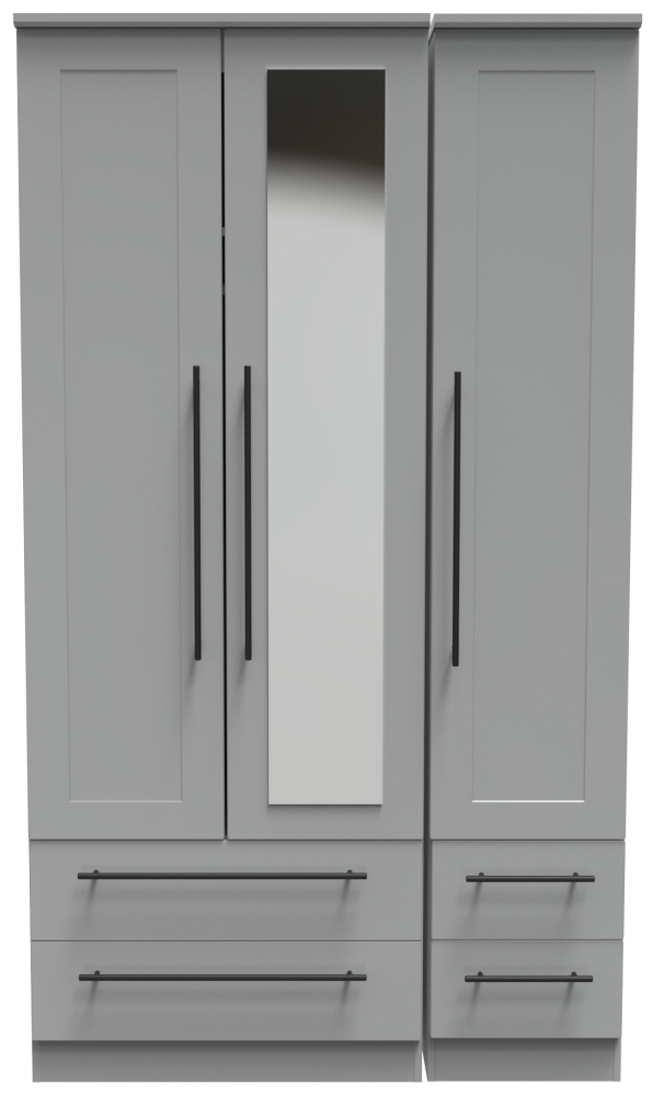 Beverley Grey 3 Door Tall Combi Wardrobe - 1 Mirror