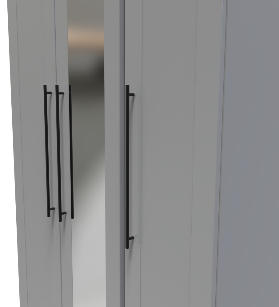 Beverley Wardrobe - 3 Door - Tall Triple - with 1 Mirror - Grey