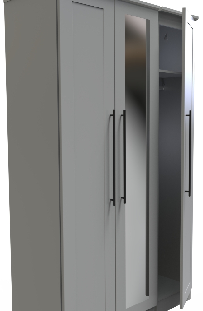 Beverley Wardrobe - 3 Door - Tall Triple - with 1 Mirror - Grey