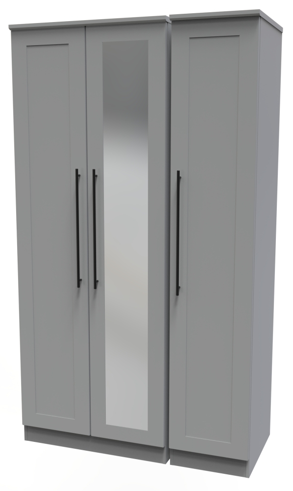 Beverley Wardrobe - 3 Door - Tall Triple - with 1 Mirror - Grey