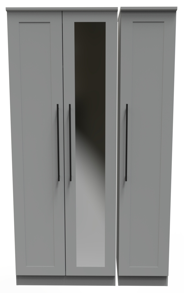 Beverley Grey 3 Door Tall Triple Wardrobe - 1 Mirror