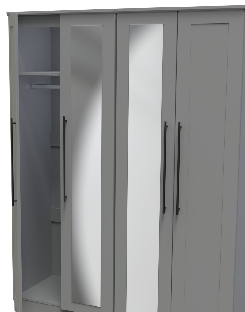 Beverley Wardrobe - 4 Door - Tall Mirror - Grey