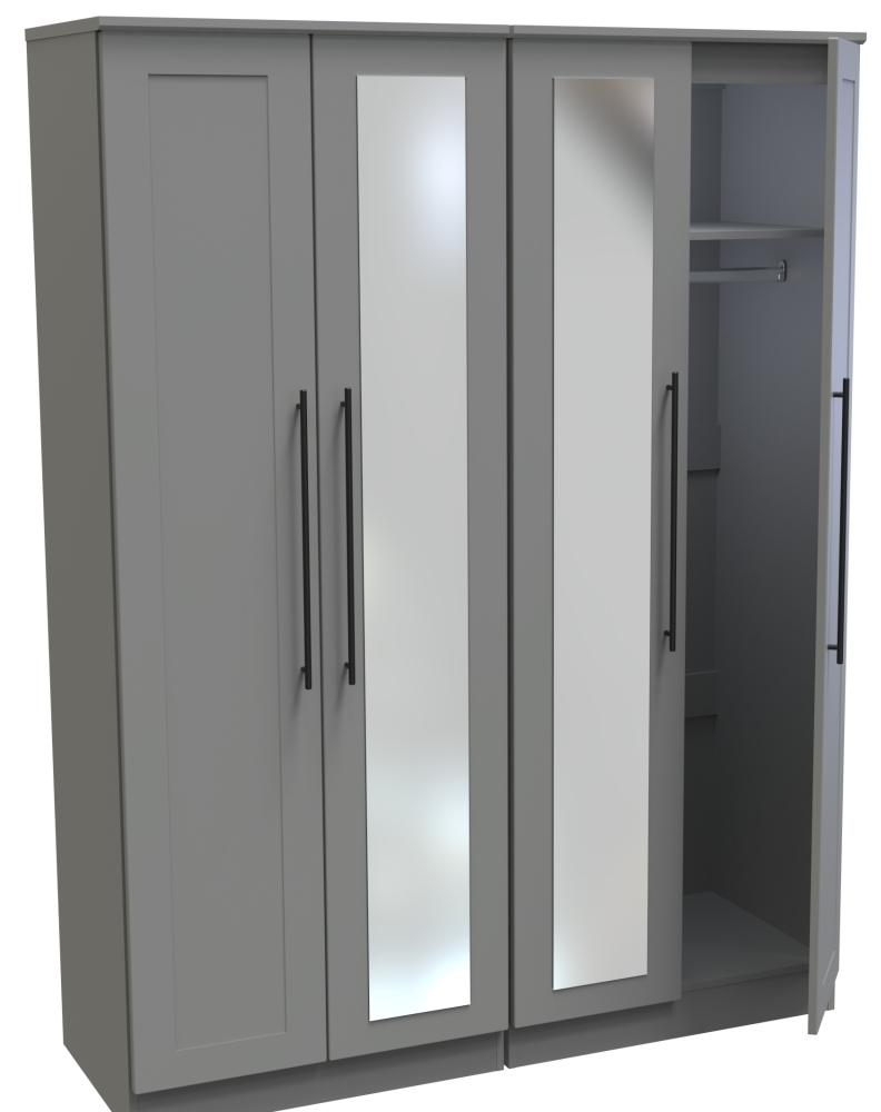 Beverley Wardrobe - 4 Door - Tall Mirror - Grey