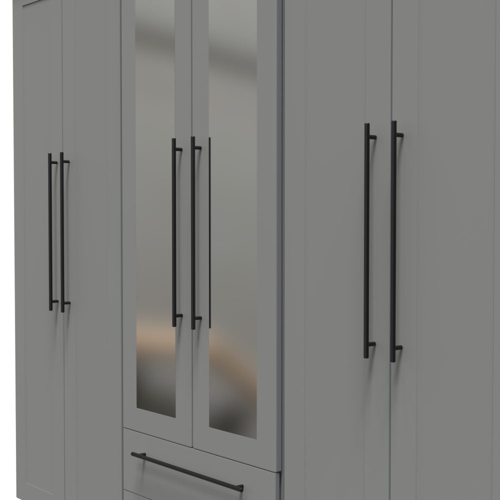 Beverley Wardrobe - 6 Door - Tall Mirror Combi - Grey
