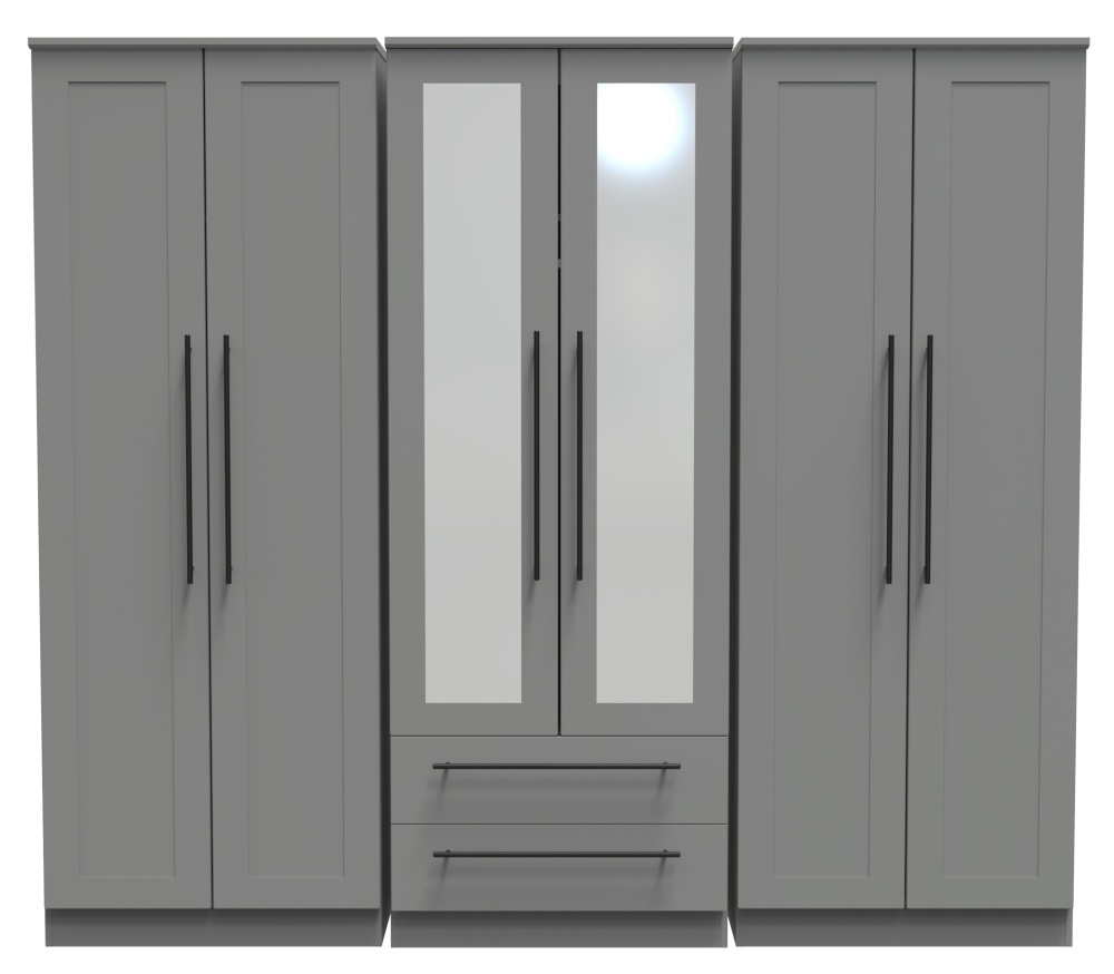 Beverley Grey 6 Door Tall Mirror Combi Wardrobe