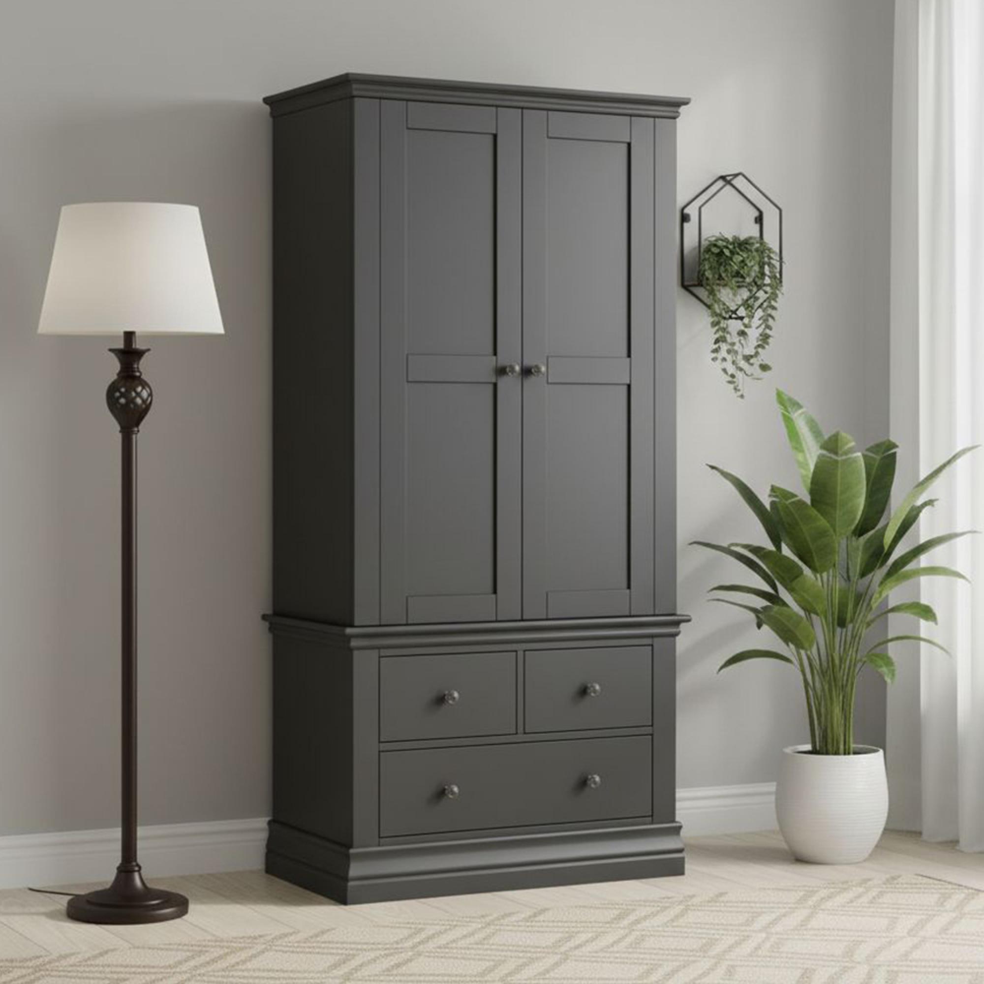 Bordeaux Wardrobe - 2 Door - 3 Drawer - Charcoal