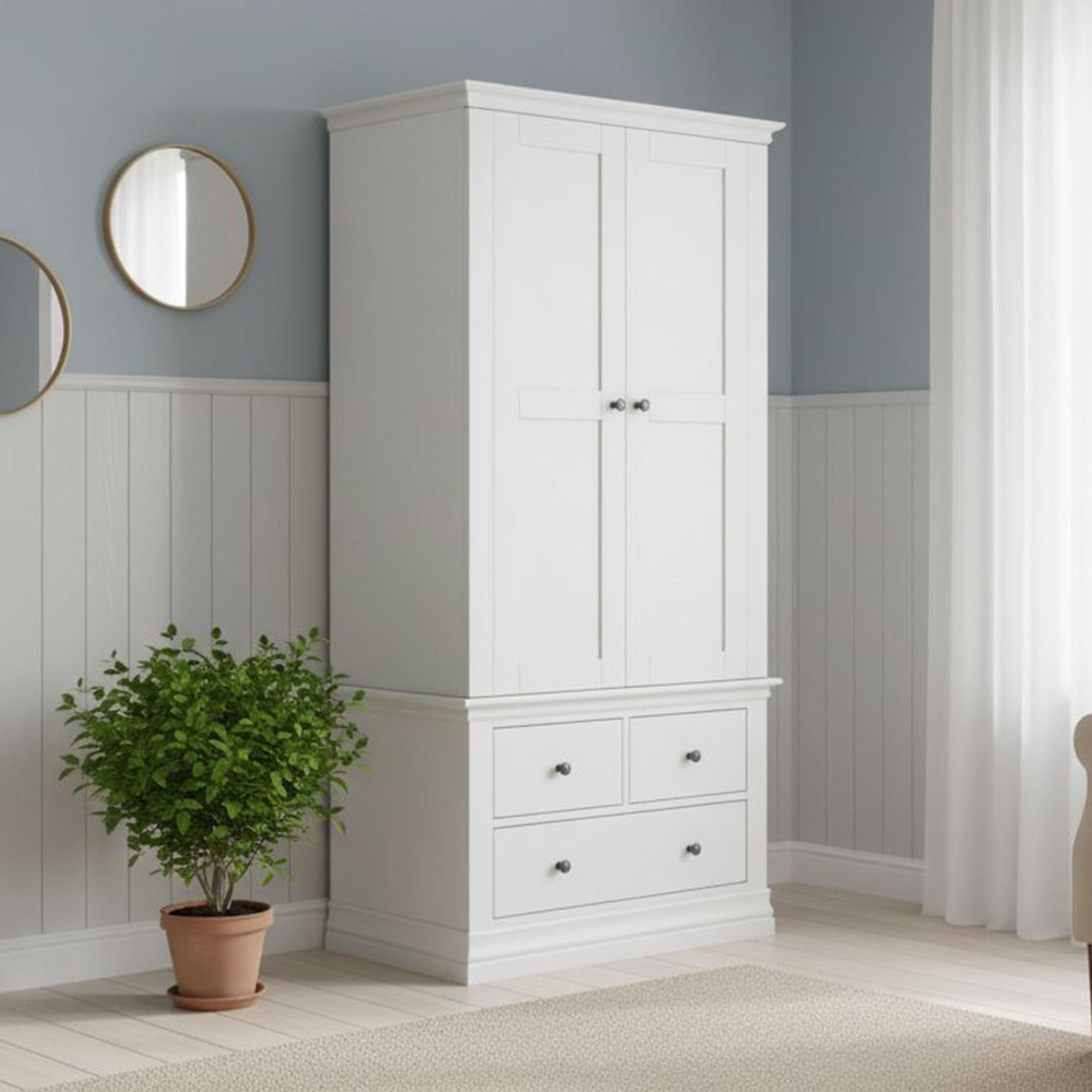 Bordeaux Wardrobe - 2 Door - 3 Drawer - White