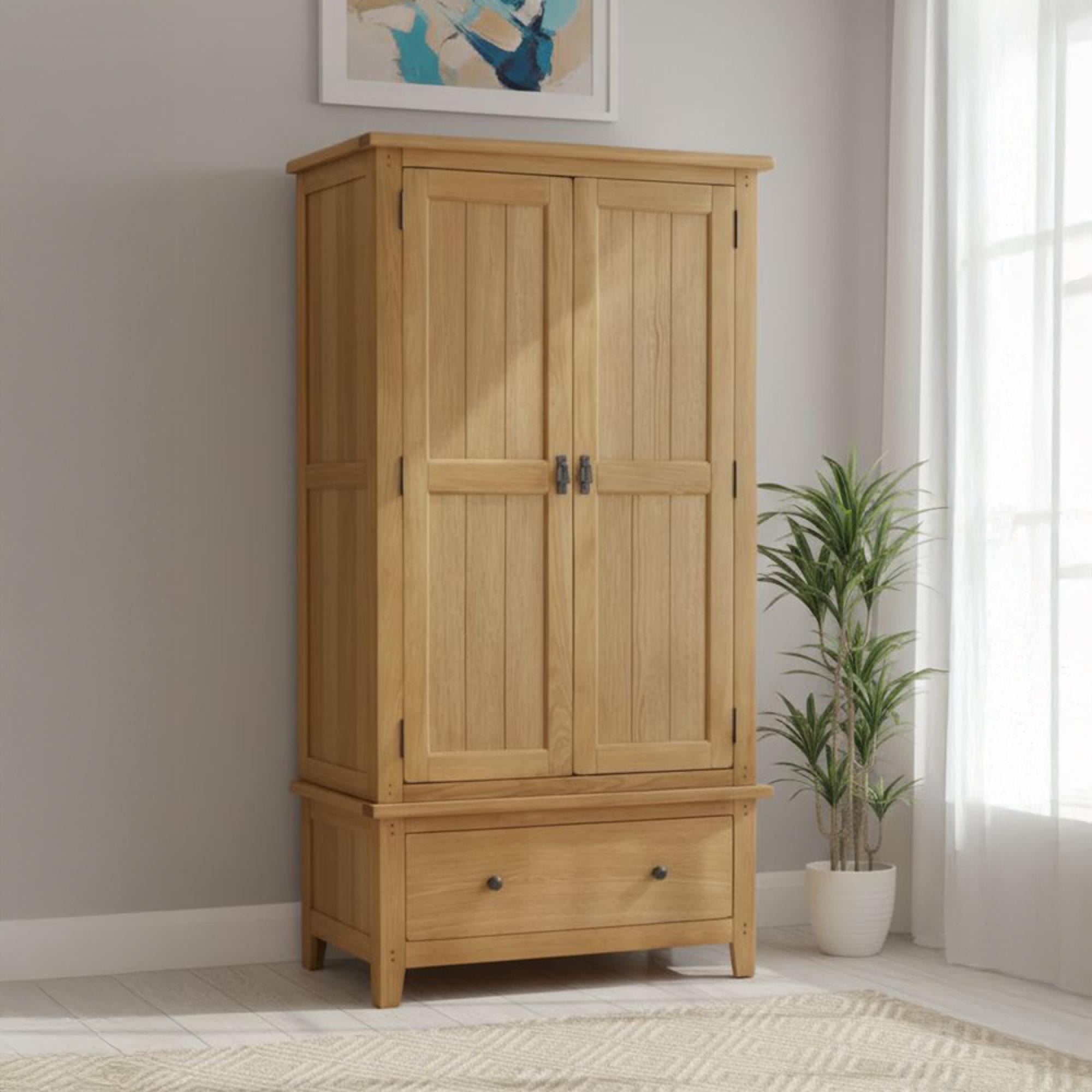 Burford Double Wardrobe - 2 Door - 1 Drawer - Oak