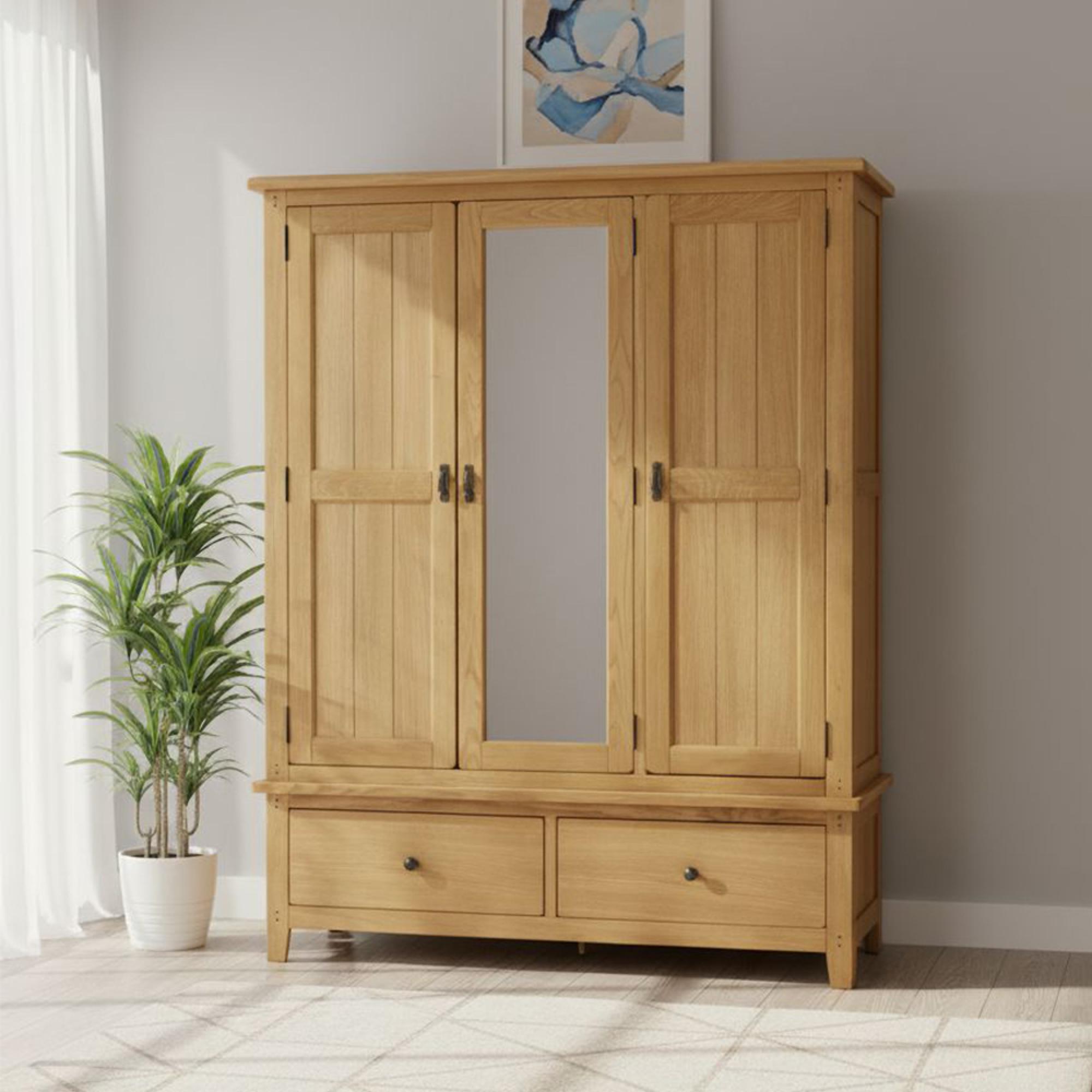 Burford Combi Wardrobe - 3 Door - with Mirror - Oak