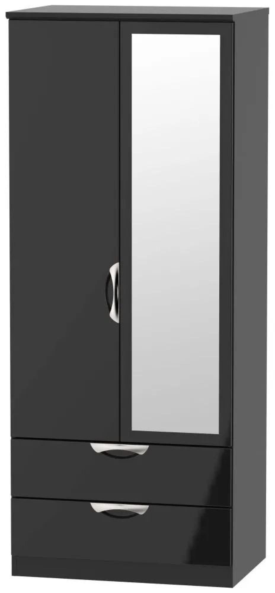 Camden Black Gloss 2 Door Combi Wardrobe - 1 Mirror