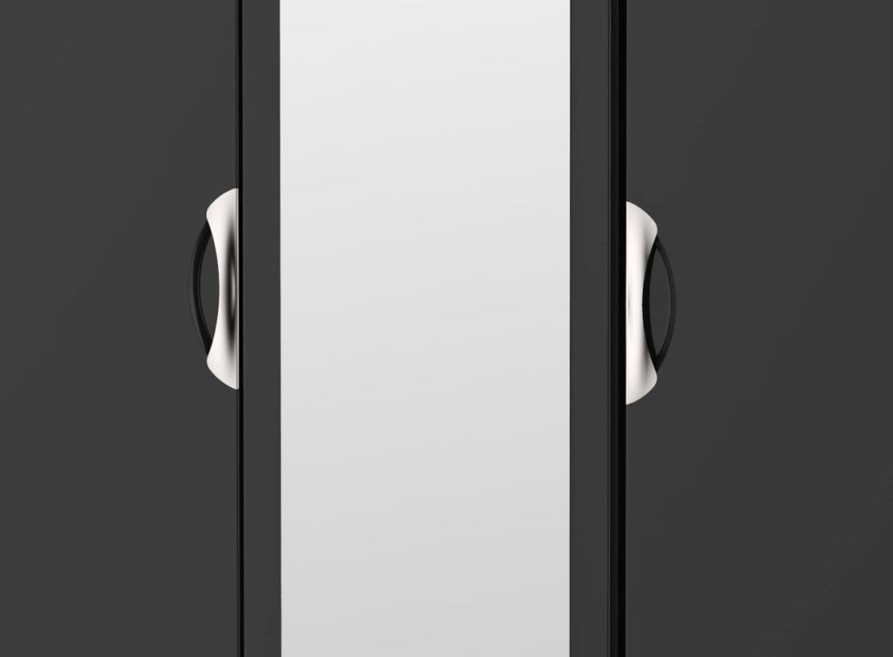 Camden Wardrobe - 3 Door - Combi with 1 Mirror and LHF 2 Drawers - Black Gloss
