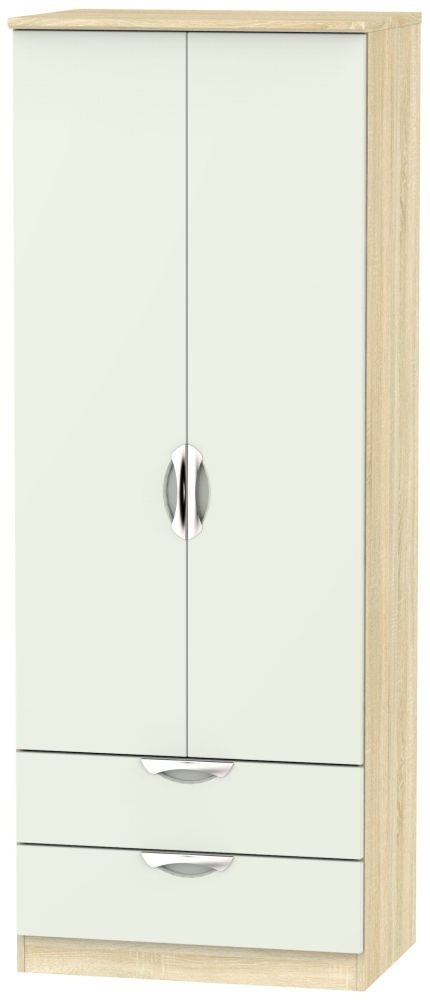 Camden Gloss Cashmere and Oak Effect 2 Door 2 Drawer Tall Wardrobe