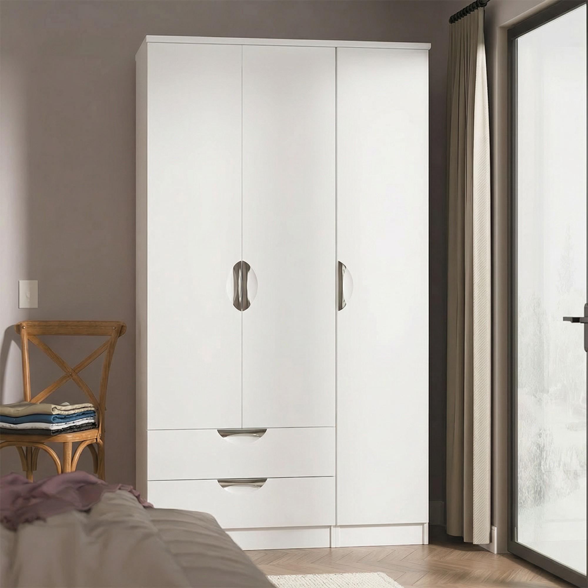 Camden Wardrobe - 3 Door - Tall Triple - LHF 2 Drawers - White Gloss