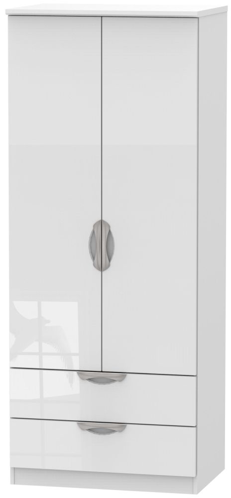Camden White Gloss 2 Door 2 Drawer Double Wardrobe