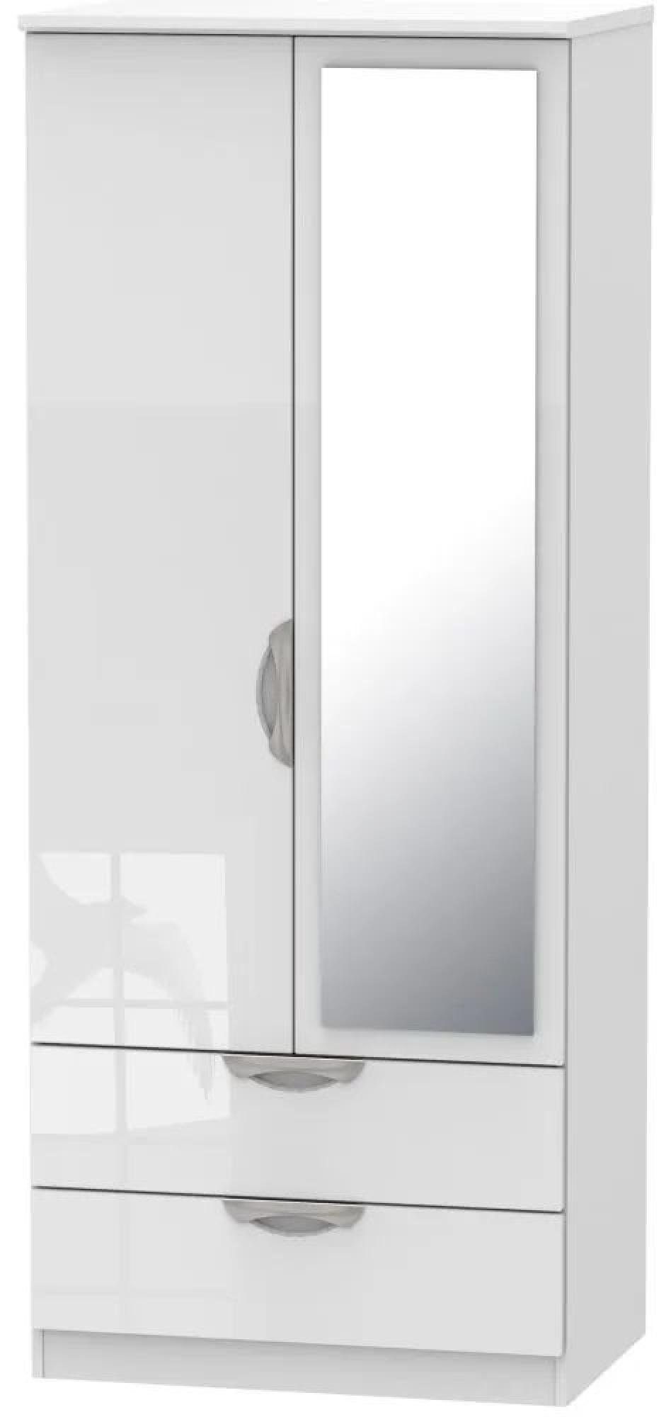 Camden White Gloss 2 Door Combi Wardrobe - 1 Mirror