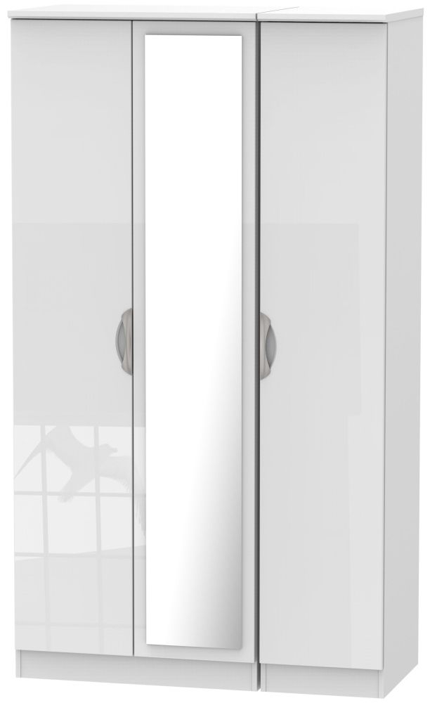 Camden White Gloss 3 Door Tall Triple Wardrobe - 1 Mirror