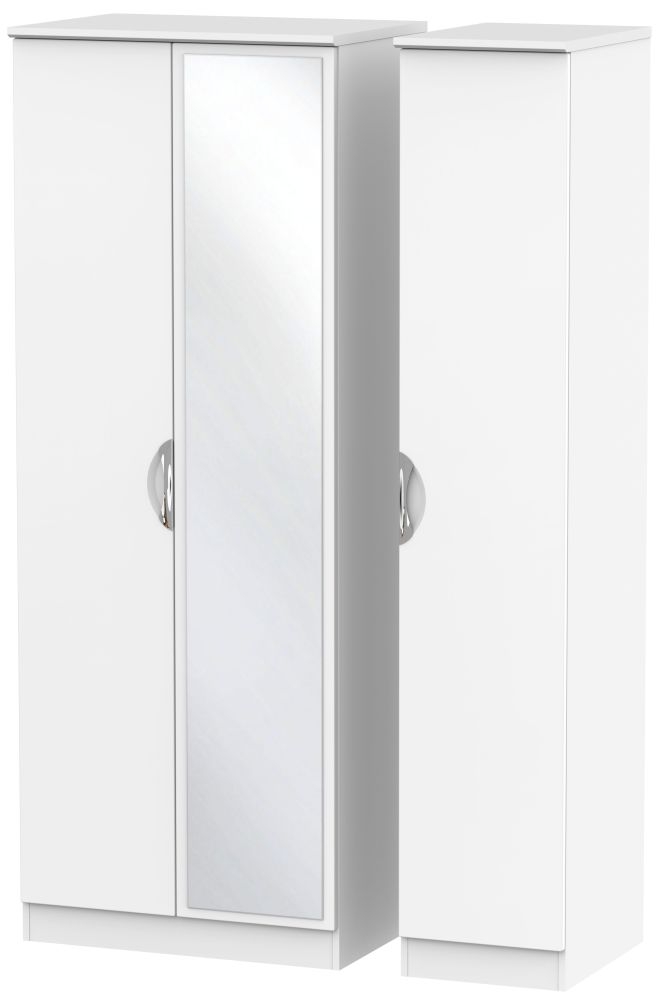 Camden White Matt 3 Door Tall Triple Wardrobe - 1 Mirror