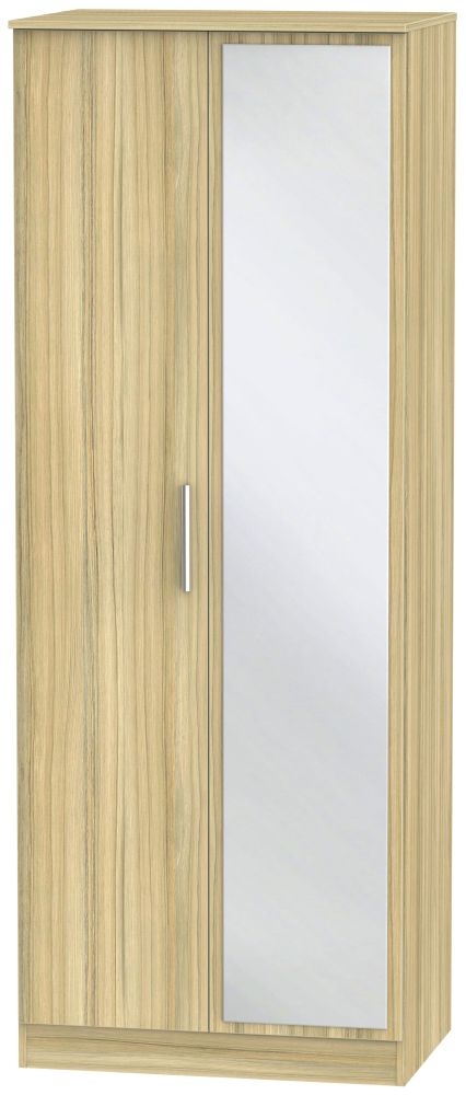 Contrast Modern Oak 2 Door Tall Wardrobe - 1 Mirror