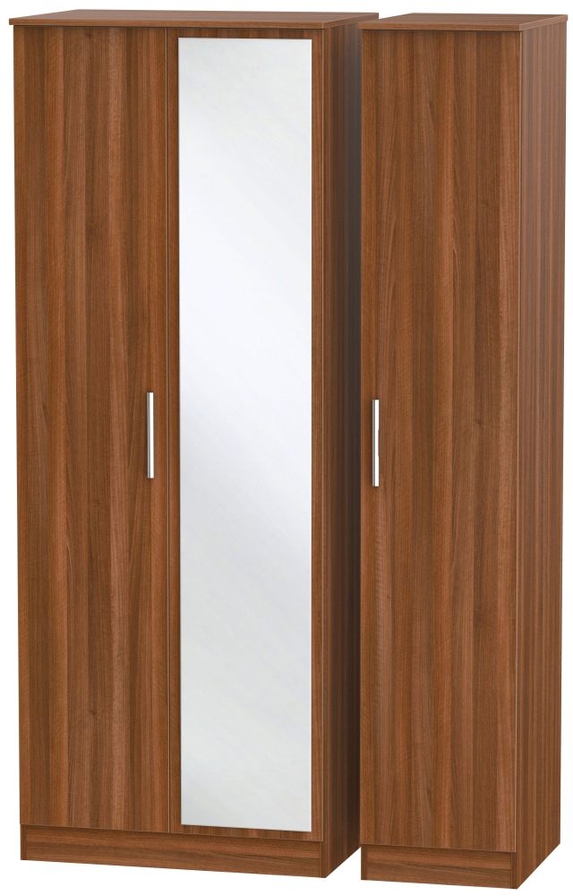 Contrast Noche Walnut 3 Door Triple Wardrobe - 1 Mirror