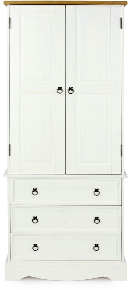 Corona White Mexican Pine 2 Door Wardrobe with Drawers