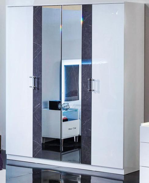 Cristal Grey Marble Italian 4 Door Wardrobe with Mirrors
