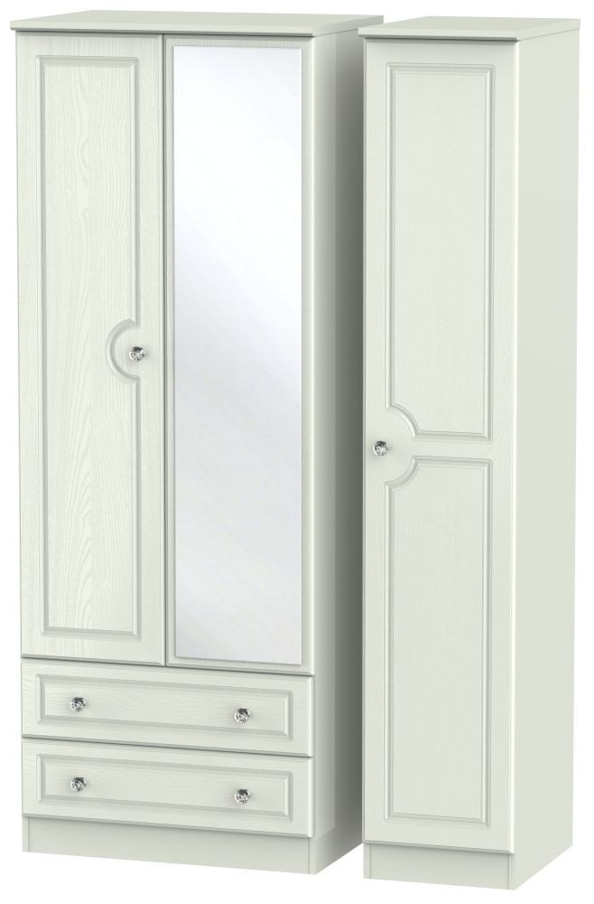 Crystal Cashmere 3 Door Tall Combi Wardrobe - 1 Mirror and LHF 2 Drawers