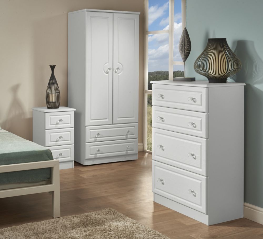 Crystal Double Wardrobe - 2 Door - 2 Drawer - White