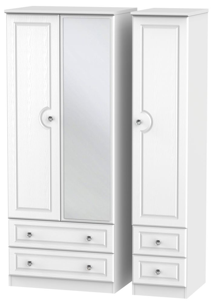 Crystal White 3 Door Combi Wardrobe - 1 Mirror