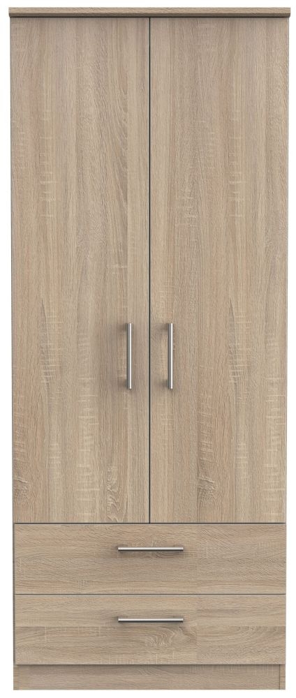 Devon Oak Effect 2 Door 2 Drawer Double Wardrobe