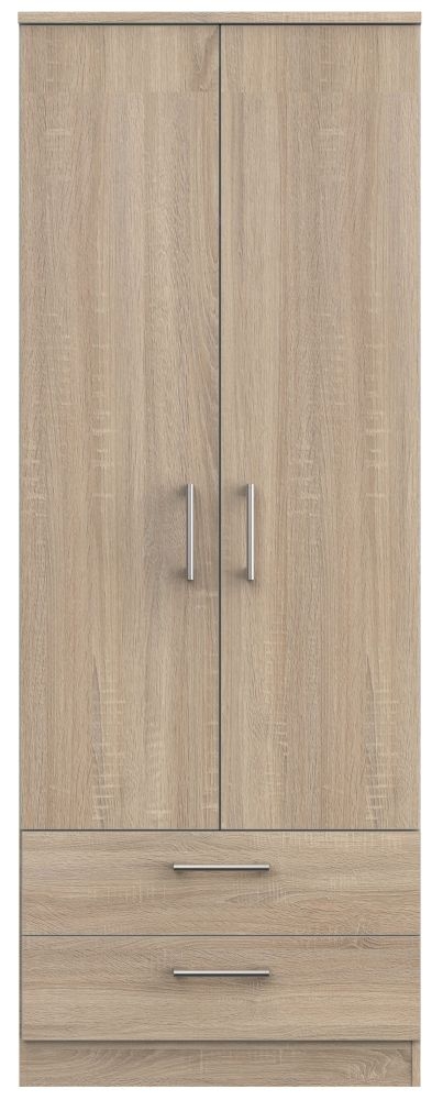 Devon Oak Effect 2 Door 2 Drawer Tall Wardrobe
