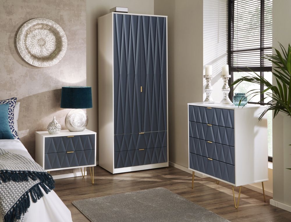 Diamond Tall Wardrobe - 2 Door - 2 Drawer - Black and White