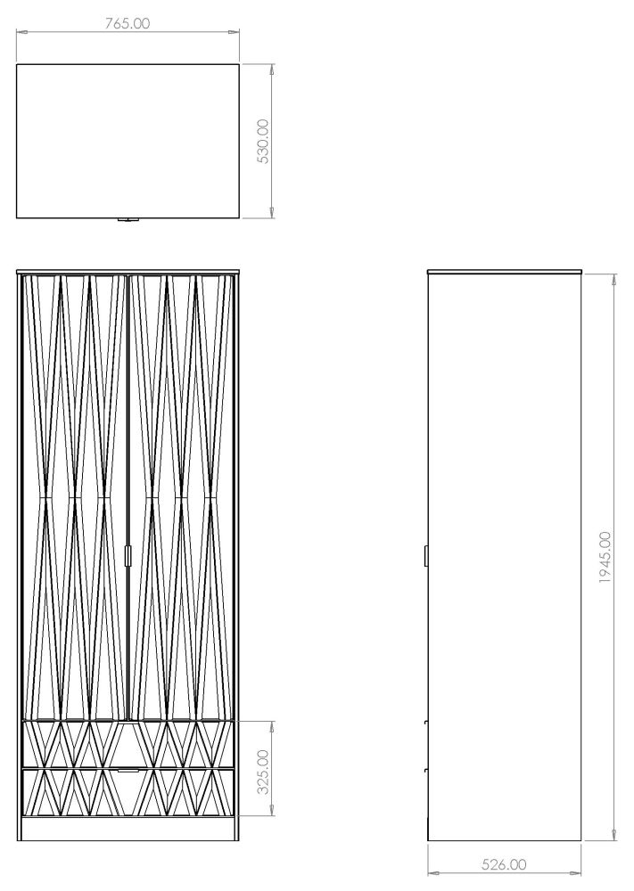 Diamond Tall Wardrobe - 2 Door - 2 Drawer - Black and White